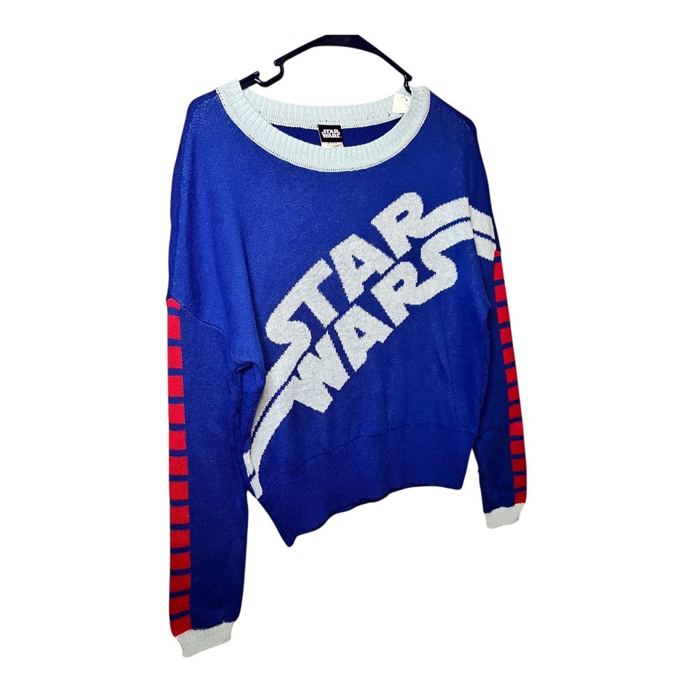 Star Wars‎ Blue Red Stripe Graphic Knit Sweater Women's Size Small - Picture 3 of 9